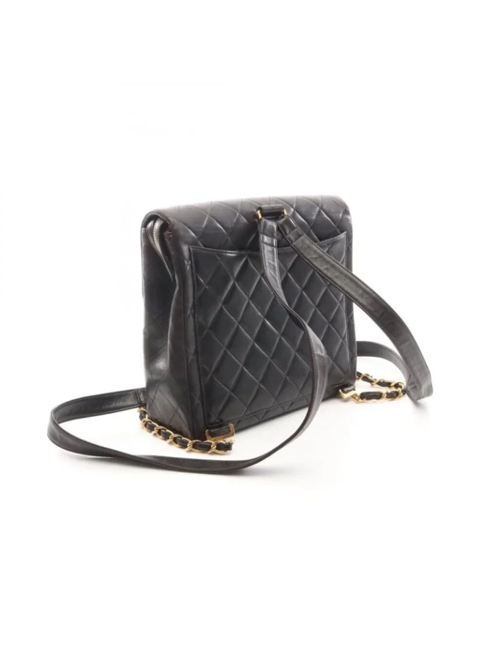 Chanel Backpack Quilted Square Chain Black Lambskin